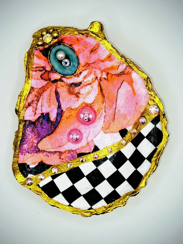 Handcrafted Decoupaged Oyster Shell Ring/Trinket Dish