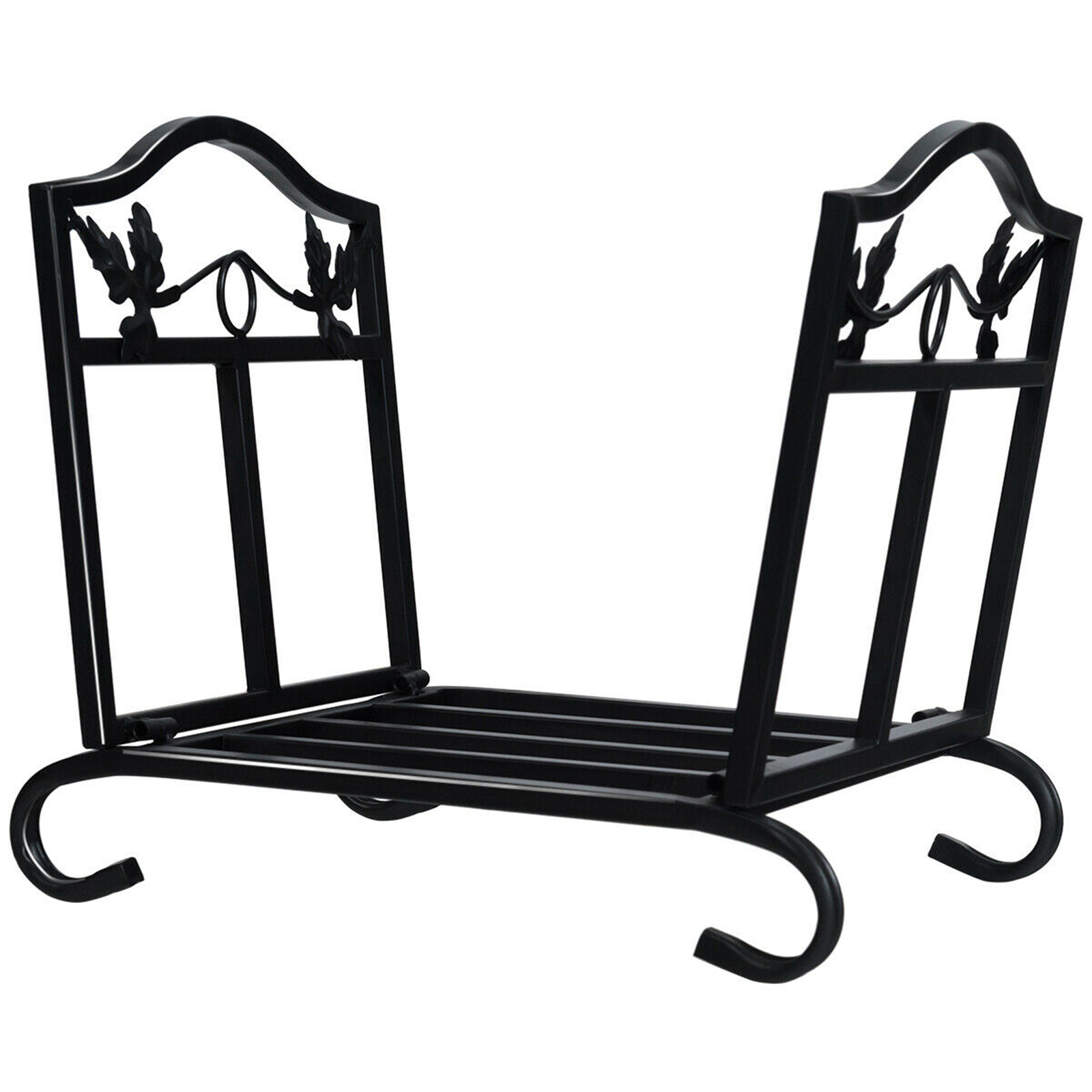 Foldable Firewood Log Rack Steel Wood Storage Holder for Fireplace Black