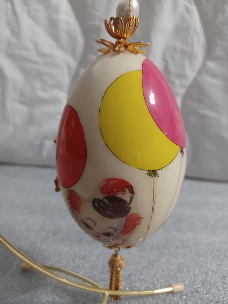 Hand Painted Ceramic Egg Clown Faces with Stand