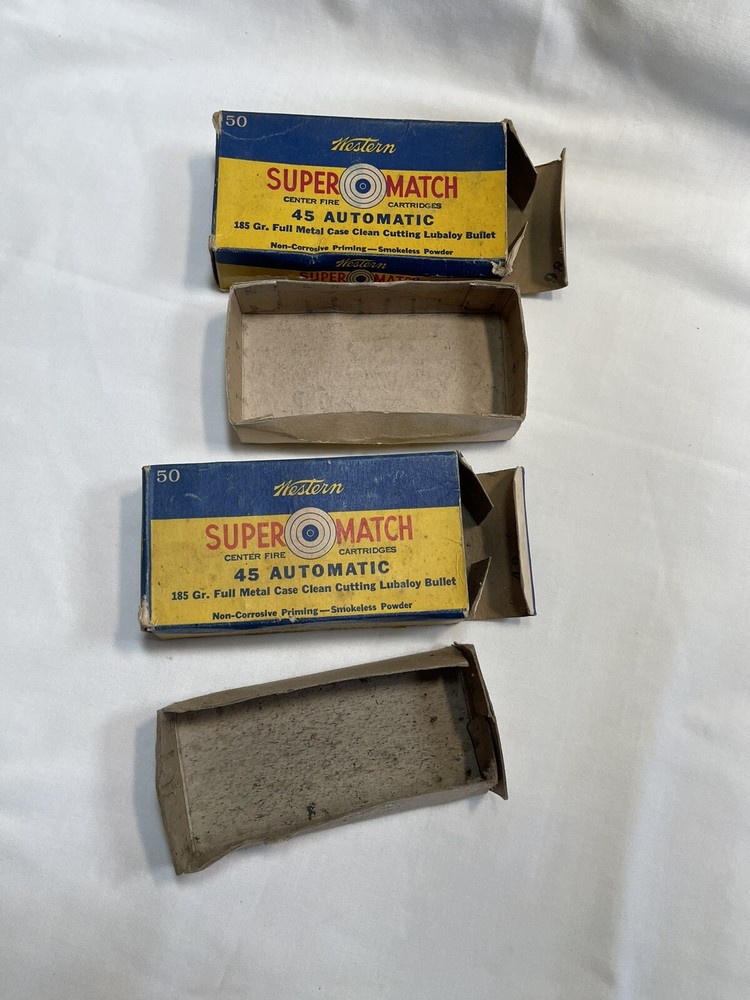Vintage Western Super Match 45 Automatic Empty Ammo Boxes X 2
