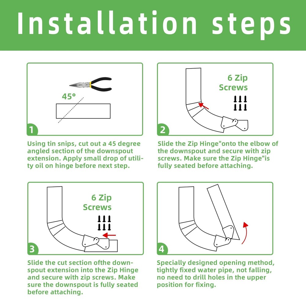 2Pack 4Pcs Gutter Extension Hinge, Downspout Extension Flip-Up Hinge, Easy DI...