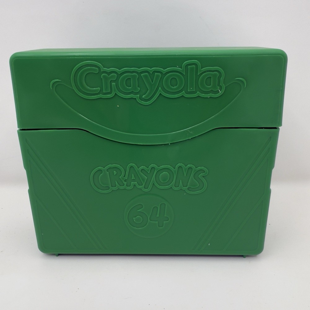 64 Crayola Crayons + Plastic Storage Case Box 2018 Hallmark Sharpener Hole Green
