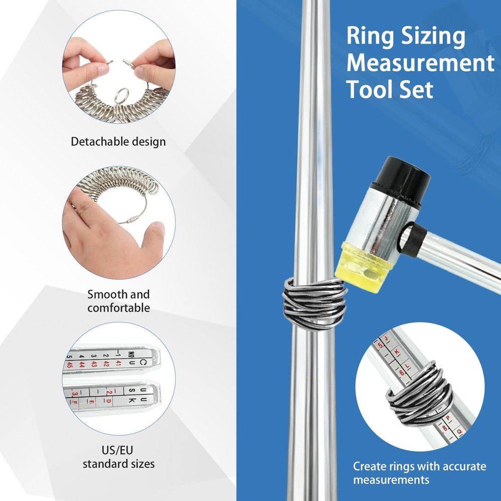 UCEHIPAW Jewelers Tools Set with Ring Sizer Mandrel Measuring Tool, Silver
