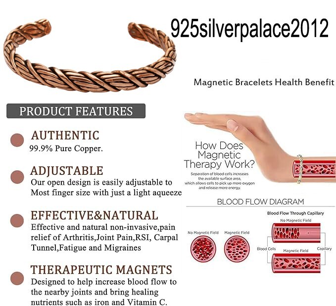 5 Pcs Pure Copper Magnetic Therapy Arthritis Pain Relief Bangle Jewlery LOT-060