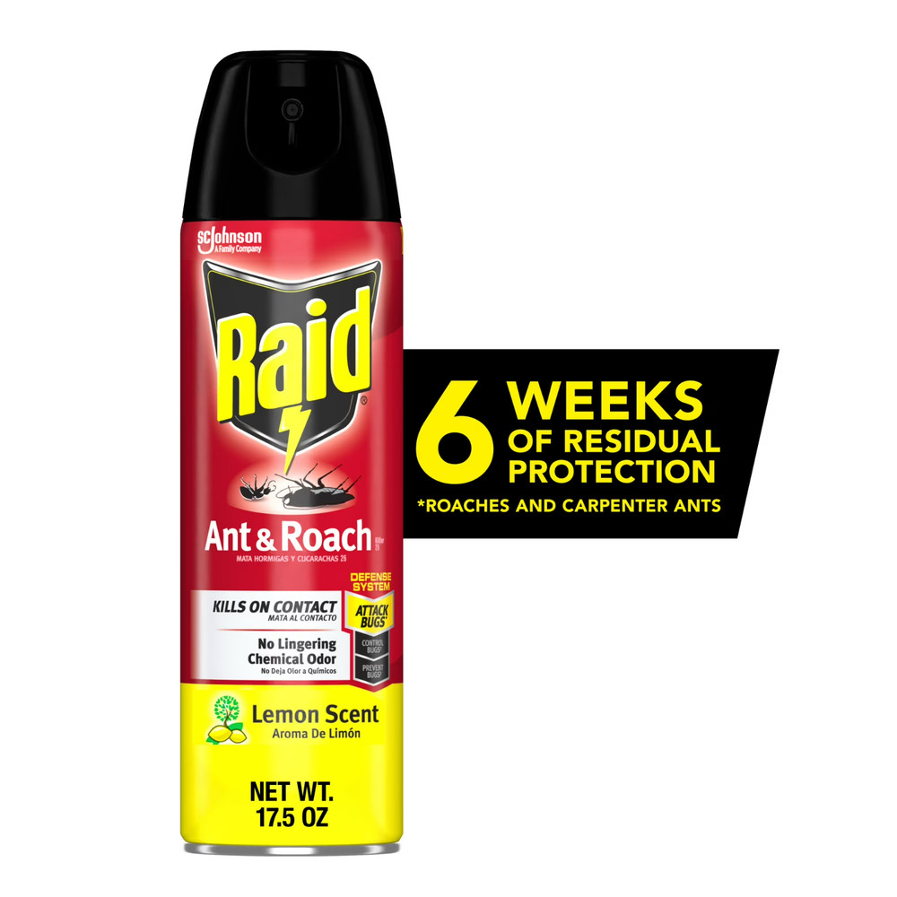 Raid Ant & Roach Killer Spray for bugs, Keeps Killing for Weeks, Lemon Scent
