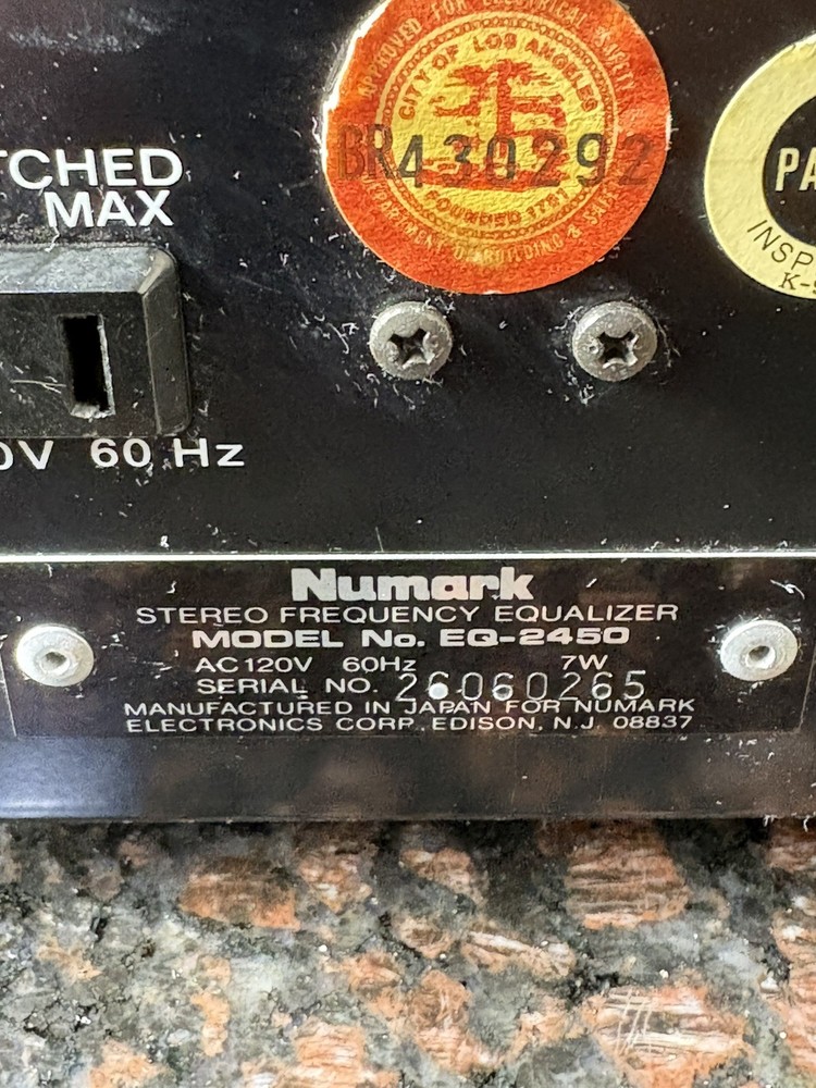 NUMARK EQ 2450 10 BAND STEREO FREQUENCY EQUALIZER,