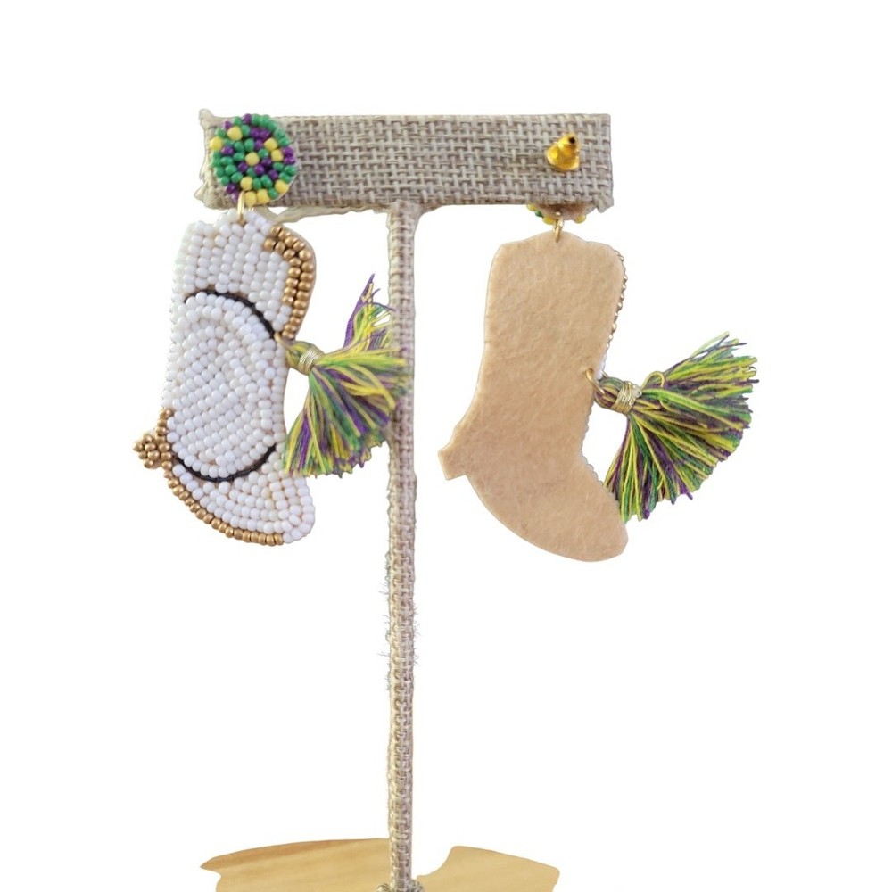 Mardi Gras Marching Boot Earrings