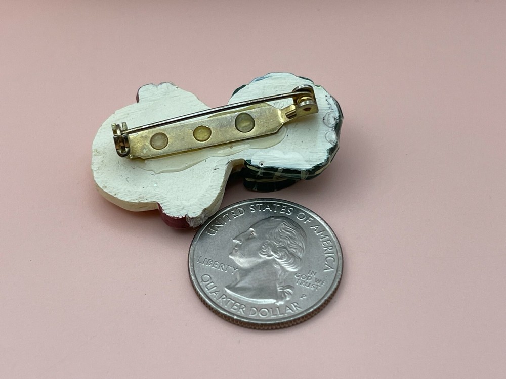 Cute! Plastic White SNOWMAN Christmas Pin with Green Scarf & Hat