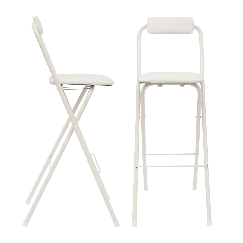 2PCS Modern Folding Bar Chairs, Space-Saving Design, Comfortable Seating White