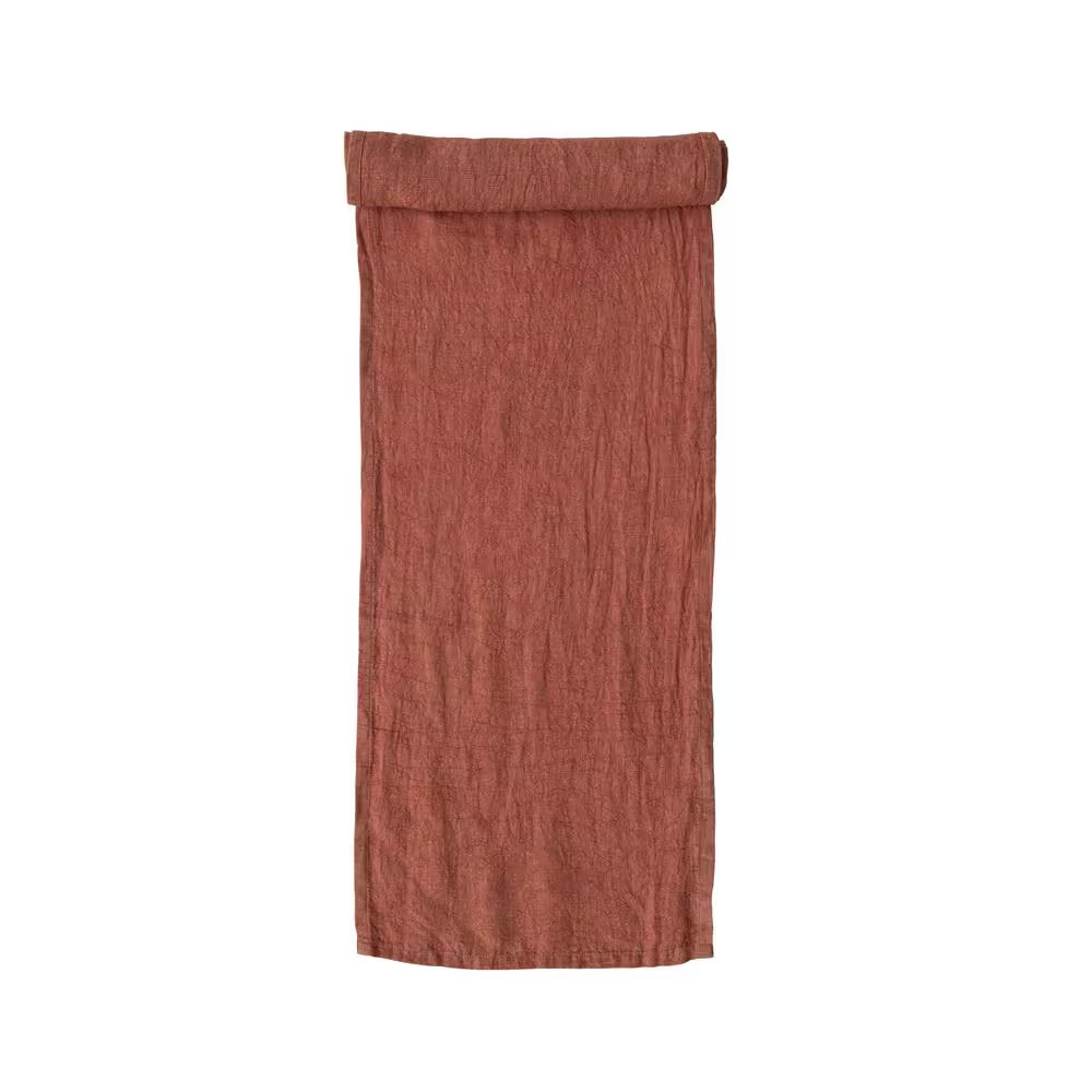 14 In. W X 108 In. L Orange Rust Solid Stonewashed Linen Table Runner