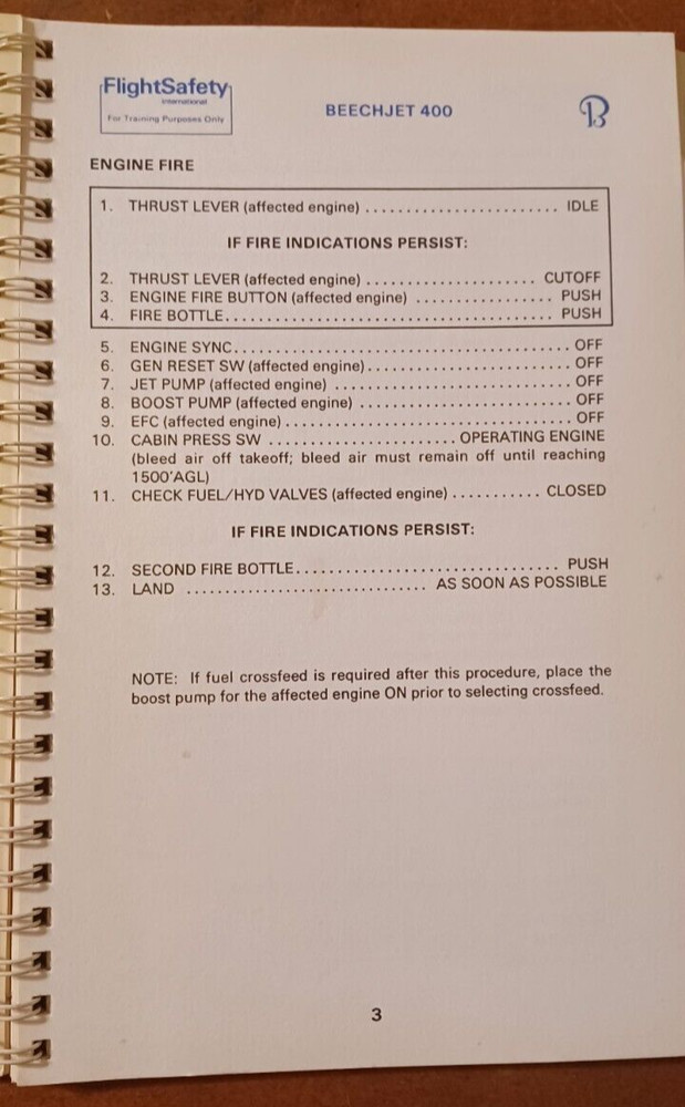 Beechjet 400 flight safety training manual, Pilots checklist, Emergency & Normal