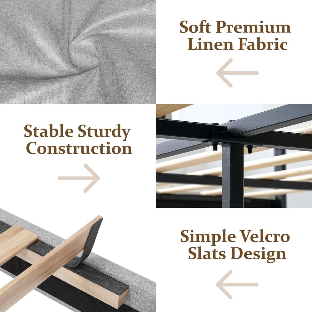 Full Size Platform Bed Frame with Upholstered Headboard, Button Tufted Design...