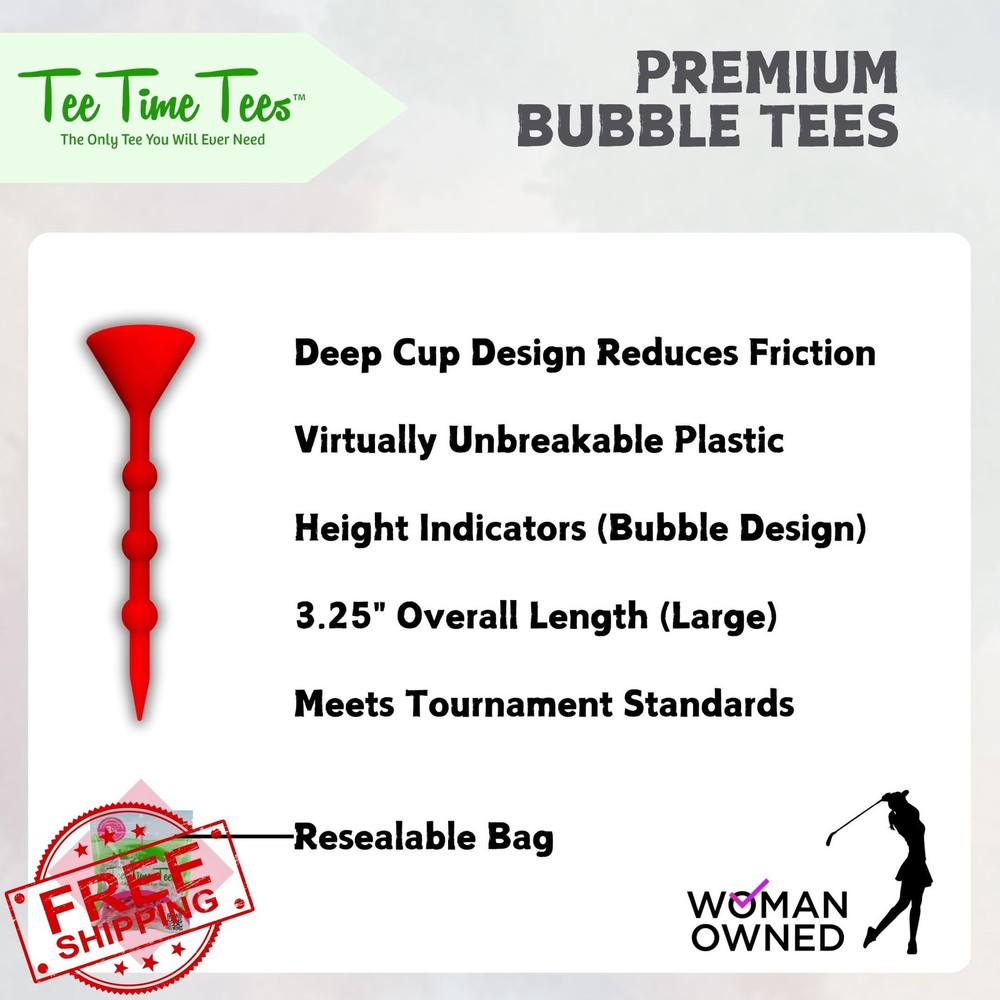 Tee Time 25pc Bubble Golf Tees 3.25" Unbreakable Plastic