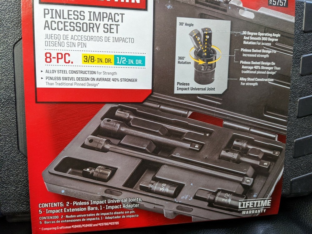 Craftsman Hand Tools 8 pc Impact Accessory Set w Case Pinless Universals U-Joint