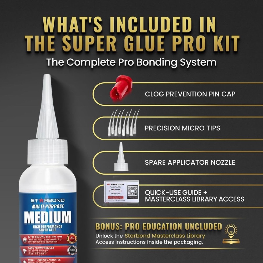 Starbond Medium Super Glue Pro Kit (2 oz) – Strong, Fast, 2 ounce, Clear