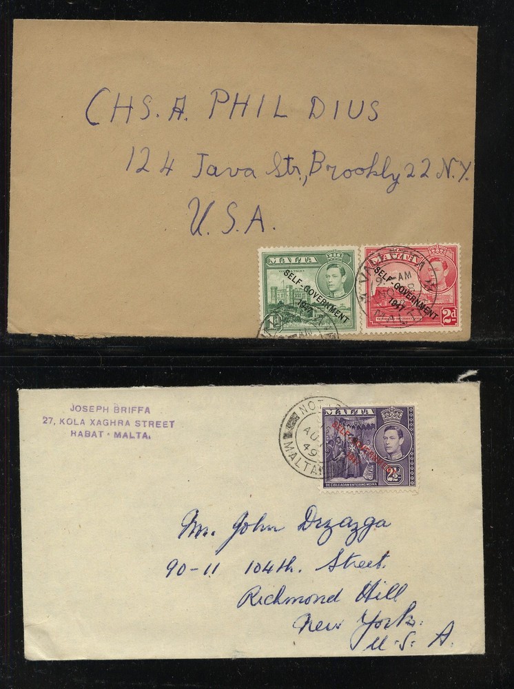 Malta   2 overprinted stamp  covers                 MM0404