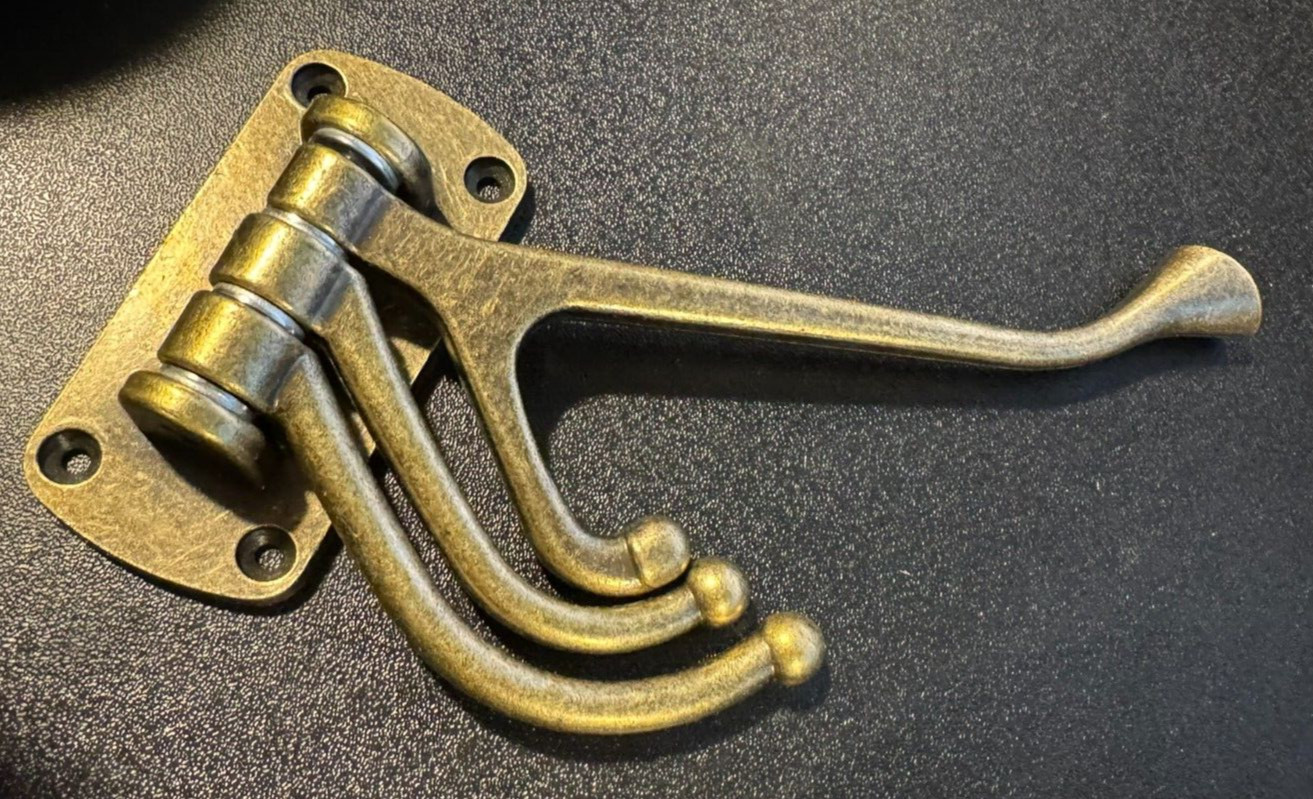 Vintage Metal Gold-Brass Triple Swivel Swing Hook Wall Mounted Holds 35 Pounds!