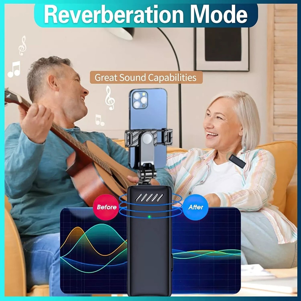 2 pc Professional Wireless Lavalier Microphone for iPhone iPad w/ Charging Case