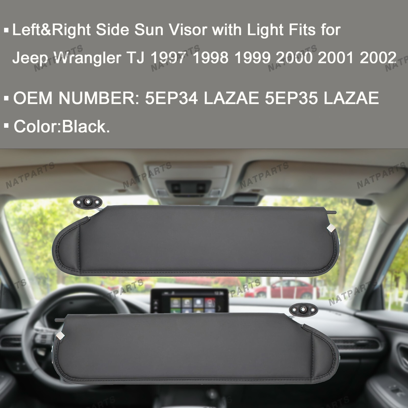 Pair Sun Visor W/O Light Fits for 97-02 JeepWrangler TJ 5EP34 LAZAE 5EP35 LAZAE