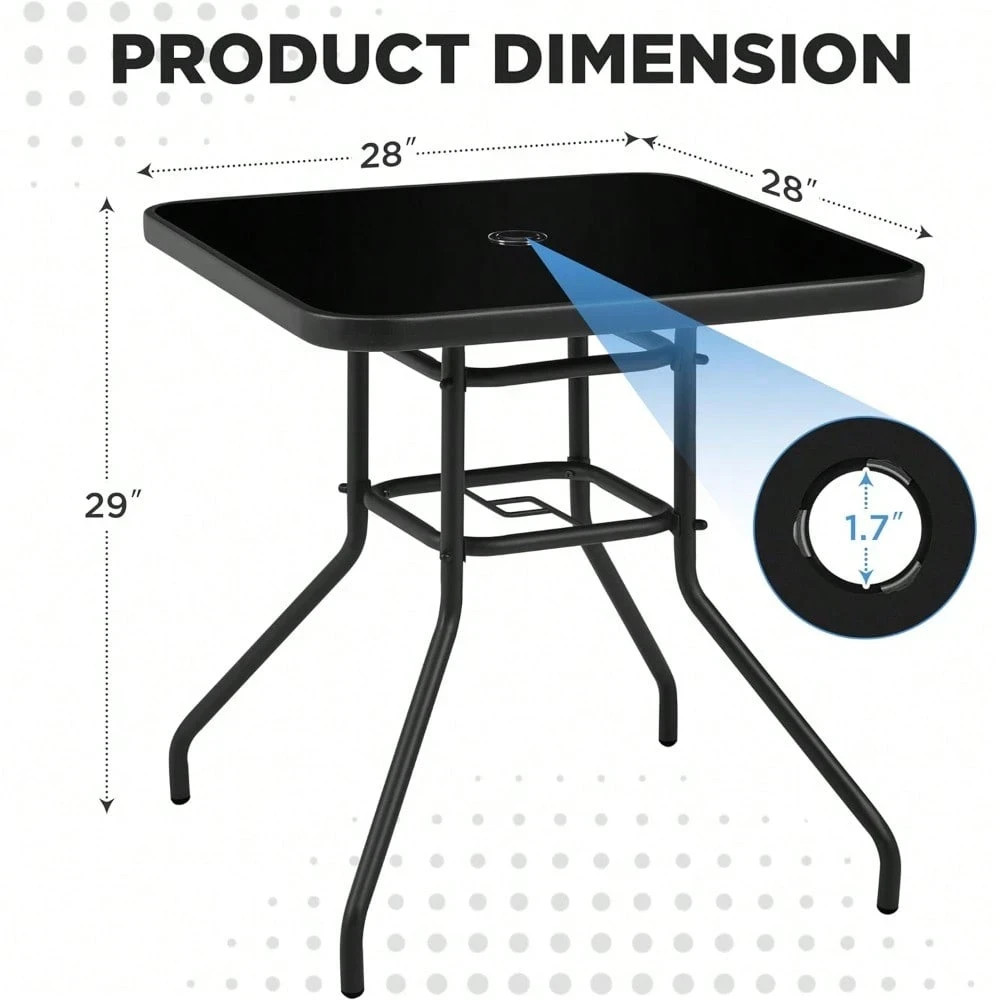 28" Black Square Patio Bistro Table