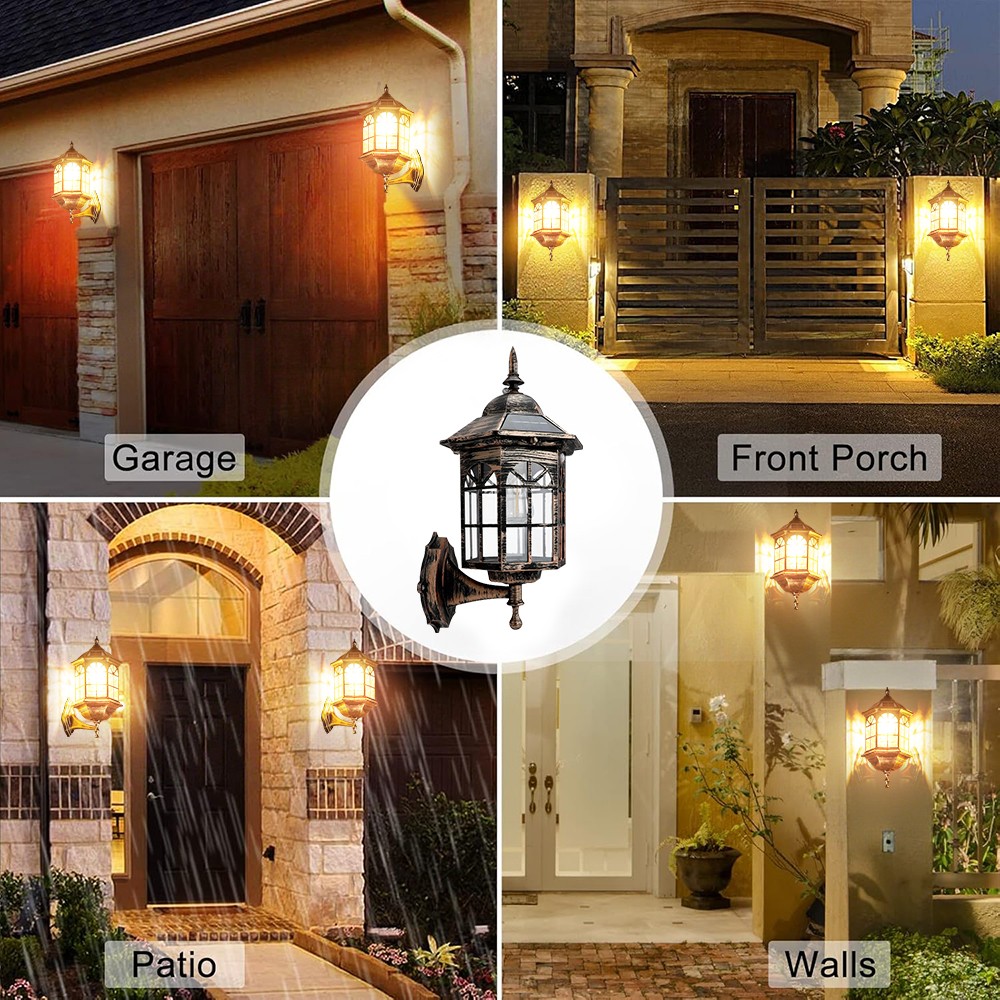 2PCS Solar Wall Lantern Light Dusk To Dawn LED Sconce Lamp Porch Outdoor Lamp