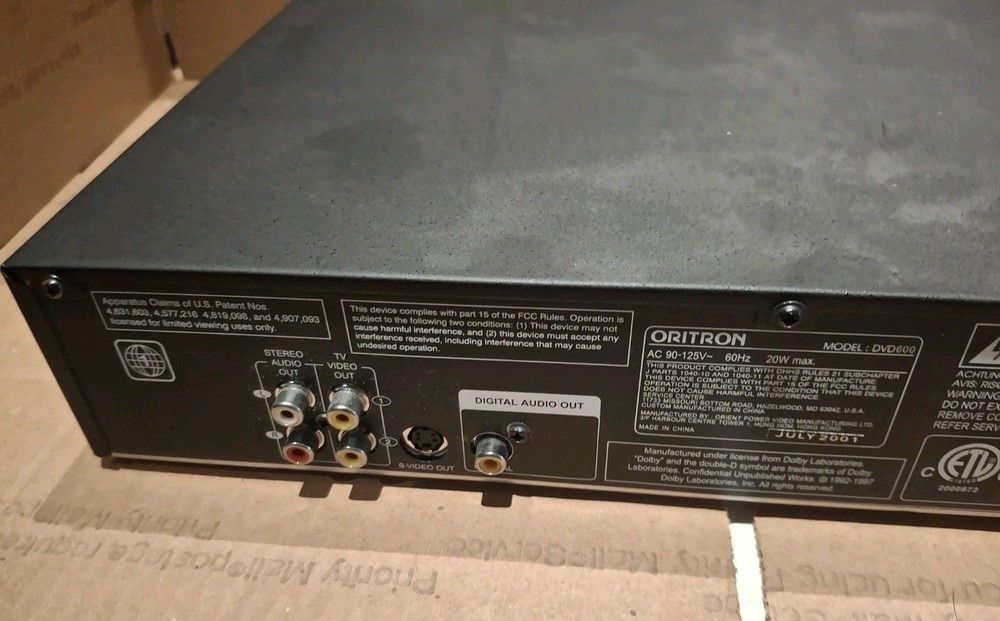 Oritron Model DVD600 DVD Player Black No Remote