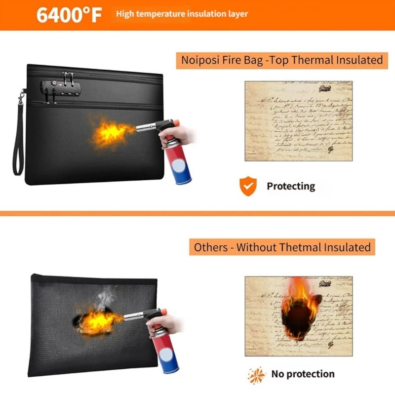 Secure Flame Immune File Bag with Passcode Hook Double Slide Compartments