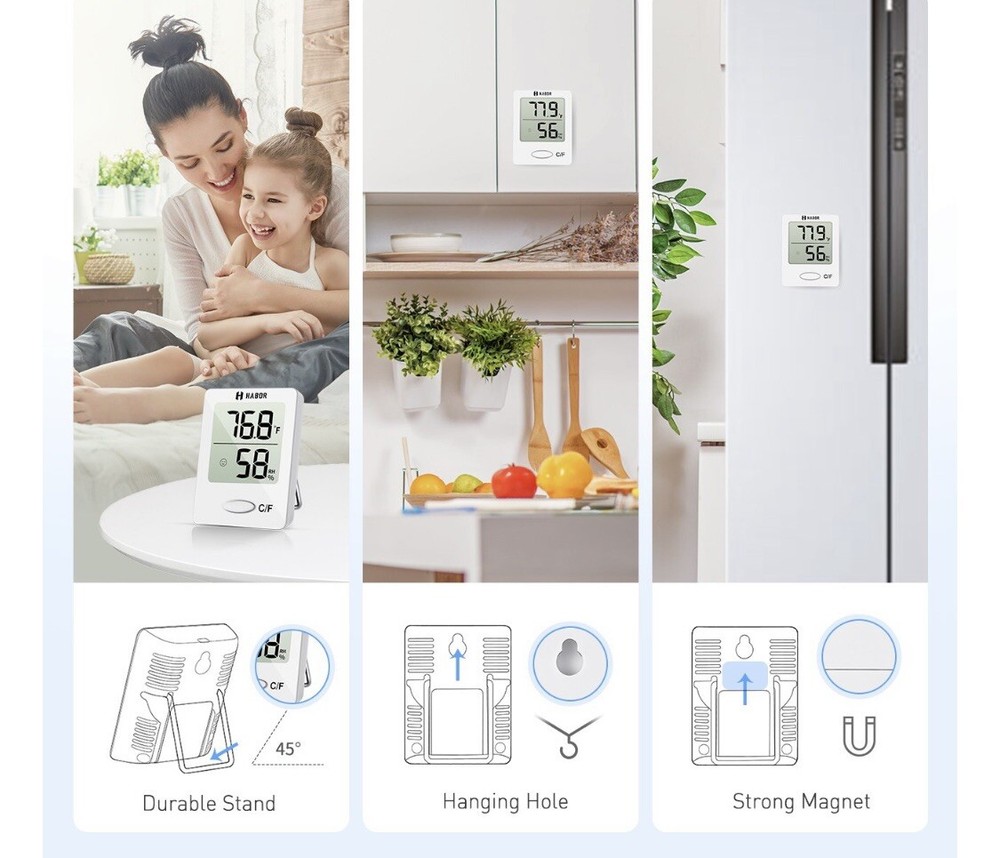 HABOR Indoor Mini Digital Thermometer Hygrometer with Humidity Sensor White