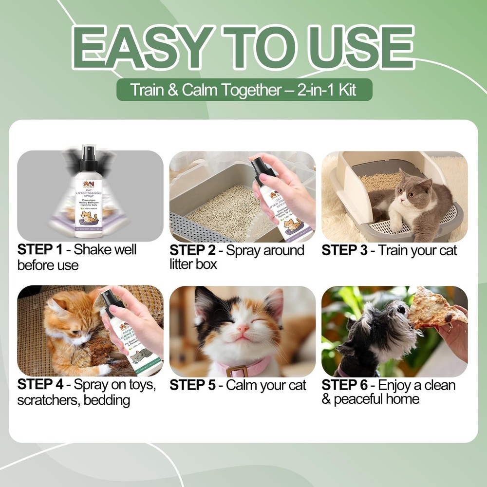 Cats Calming & Litter Training Spray Kit – 2-Pack 150ml Duo, Cat Training