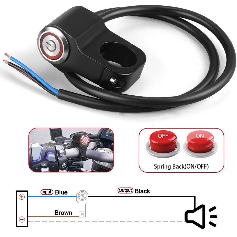 7/8" Motorcycle ATV Handlebar Control Start Switch Momentary Horn Push Button