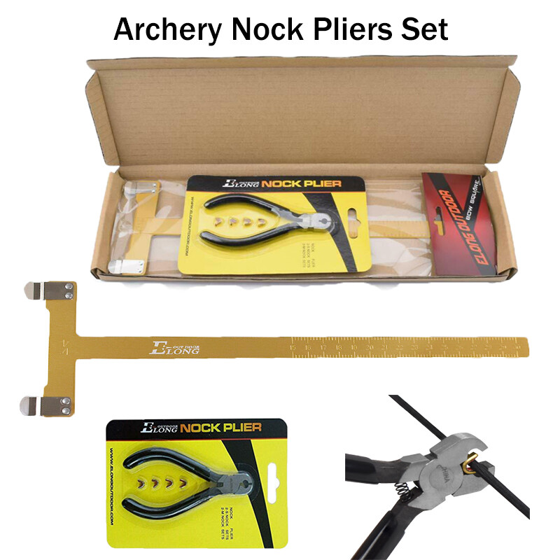 Archery Nock Pliers Set + 4 String Nocking Points + Bow T Square Ruler Tools