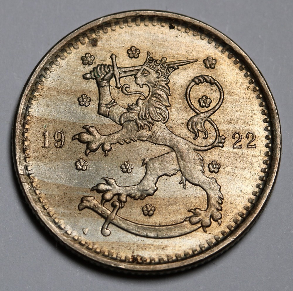 1922 Finland 1 Markka Unc Coin KM# 27
