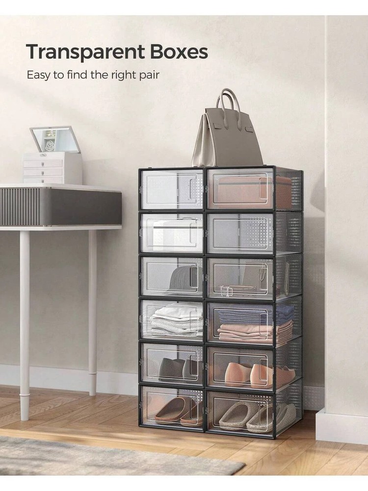 Shoe Boxes 12 Stackable Transparent Plastic Closet Storage Sneakers Fit