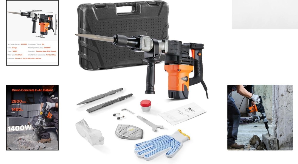 Efficient 1400W Electric Jack Hammer - 2900 BPM, Lightweight & Versatile