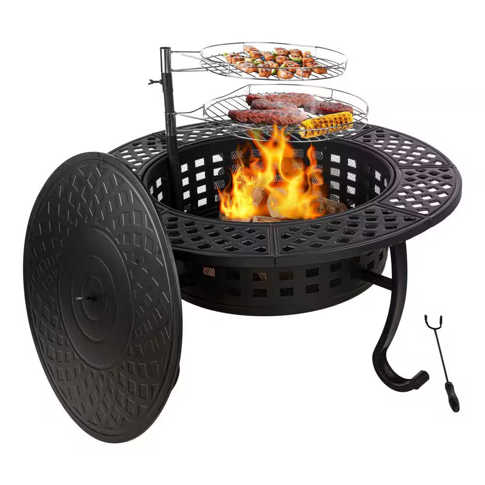 37 In. Outdoor Fire Pit with 2 Grills