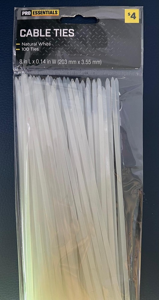 ProEssentials 8" Cable Zip Ties White 100 Count Multi-Purpose DIY Fasteners