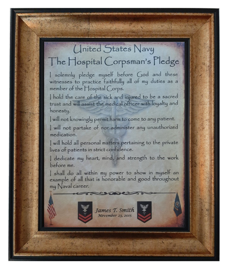 MC-BETTER: NAVY Hospital Corpsman's Pledge FRAMED (B2) PERSONALIZED