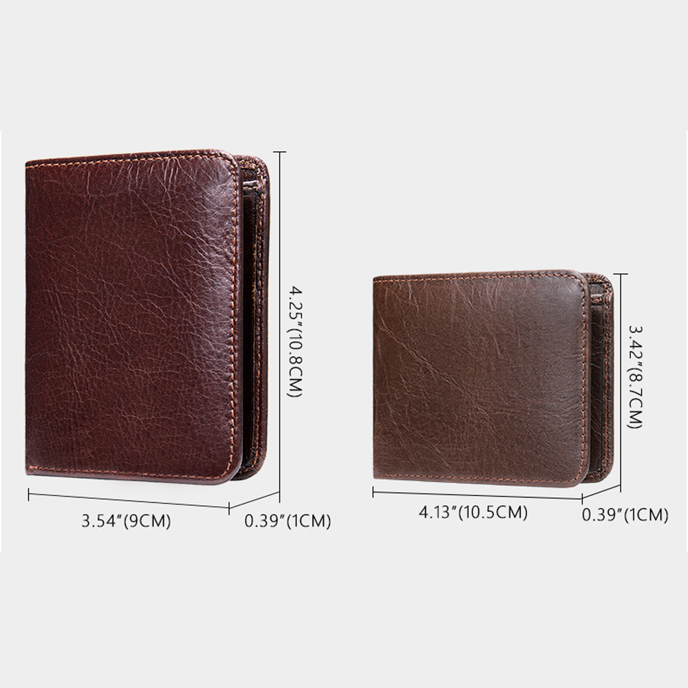 Mens Leather Bifold Wallet RFID Blocking Vertical Horizontal Brown