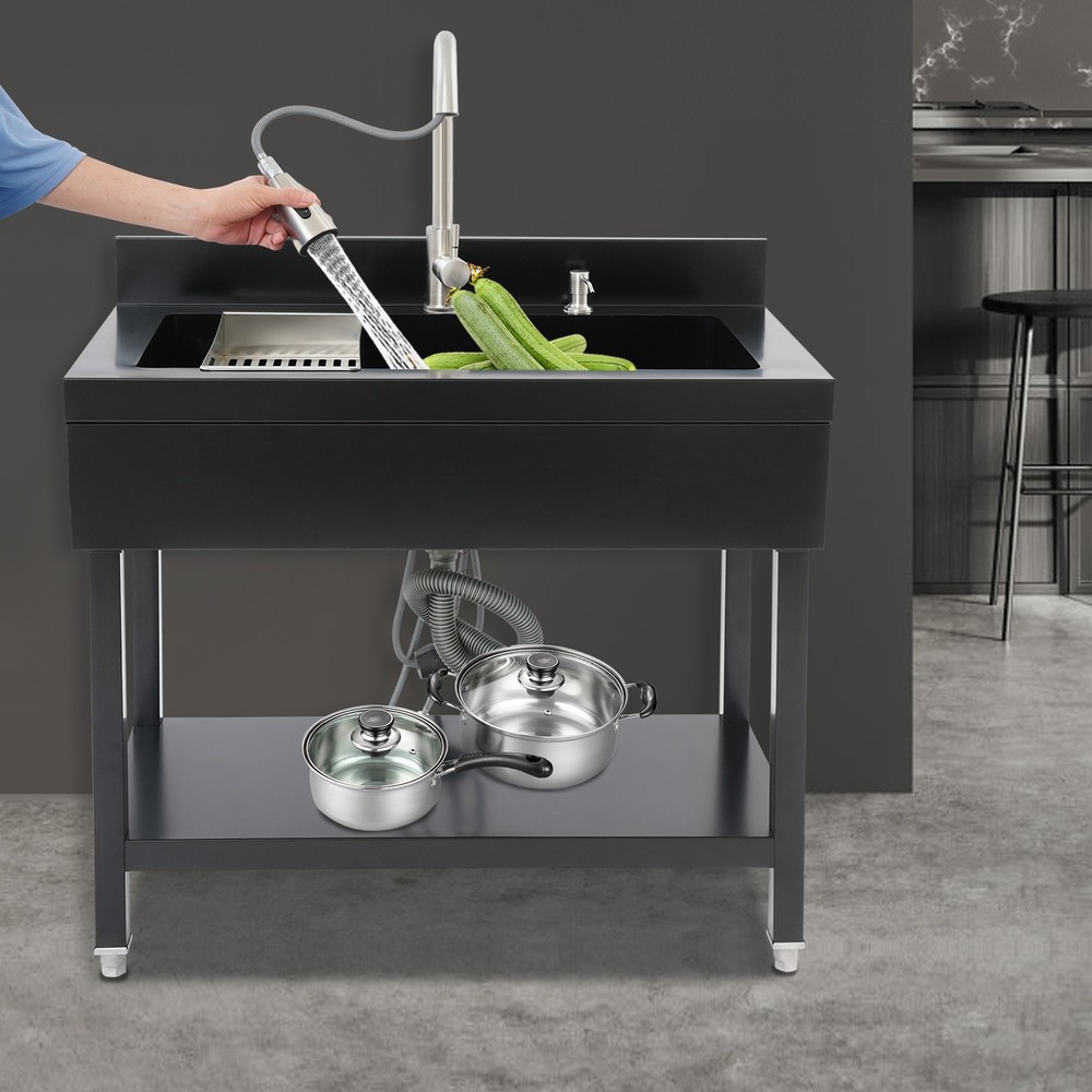 Freestanding Stainless Steel Utility Sink, Rectangular Single Bowl Utility Sink.