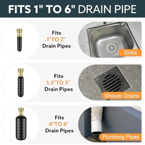3-Pack Drain Bladder Kit, Water-Powered Rubber Drain Cleaning Bladder, Fits 1