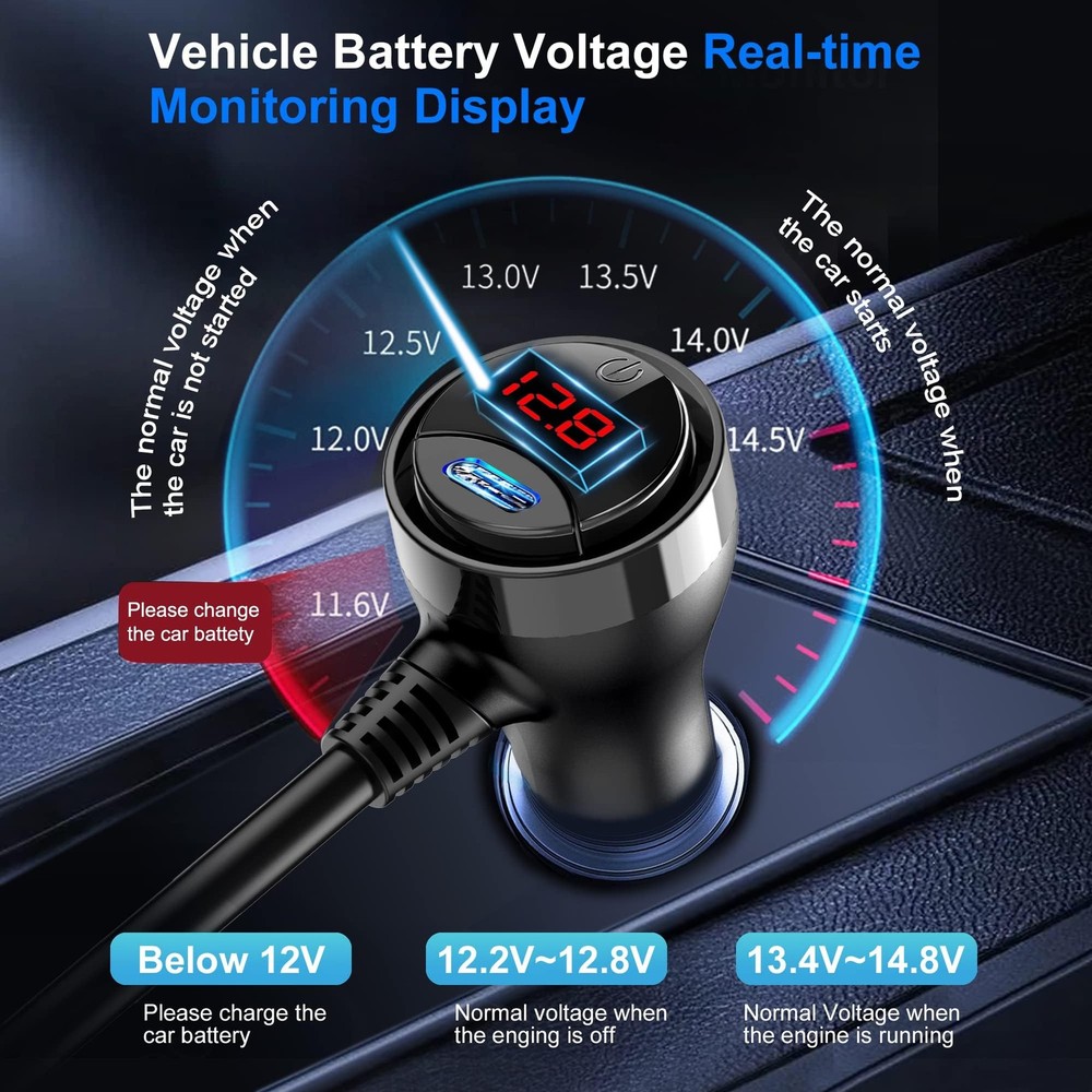 EUGIZMO Cigarette Lighter Adapter, 222W 3 Socket Car Black