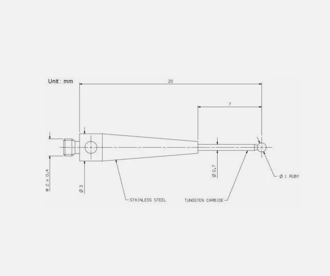 CMM Touch Probe Stylus 1mm Ruby Ball Tungsten Carbide Shaft M2 Thread 20mm