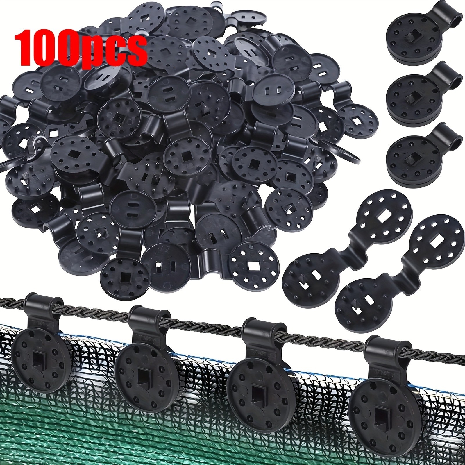 100PCS Black Plastic Net Clips - For Shade Cloth & Garden Netting Fixing