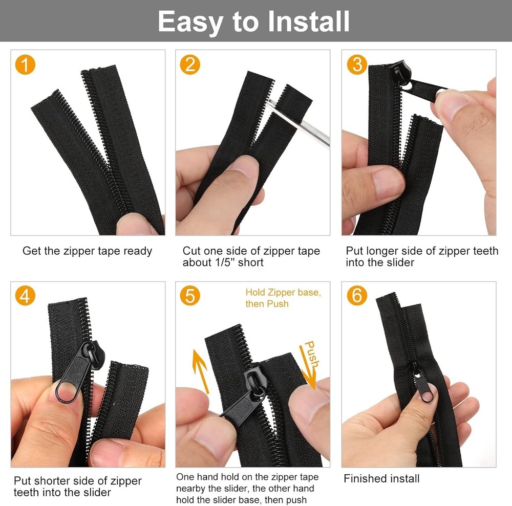 Continuous 5 Yards Black Nylon Zipper with Zipper Pulls for Seamless Projects