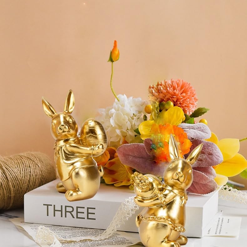 Small Bunny Decor Set of 2, Spring Easter Decor Rabbit Figurines, Bunny Statue