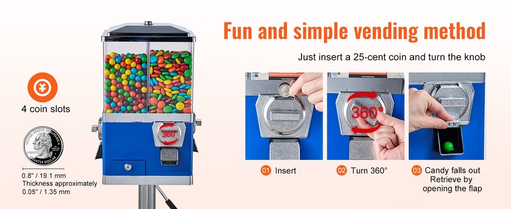 Commercial Candy Vending Machine Four Compartment Rotatable 25 Cent Coin