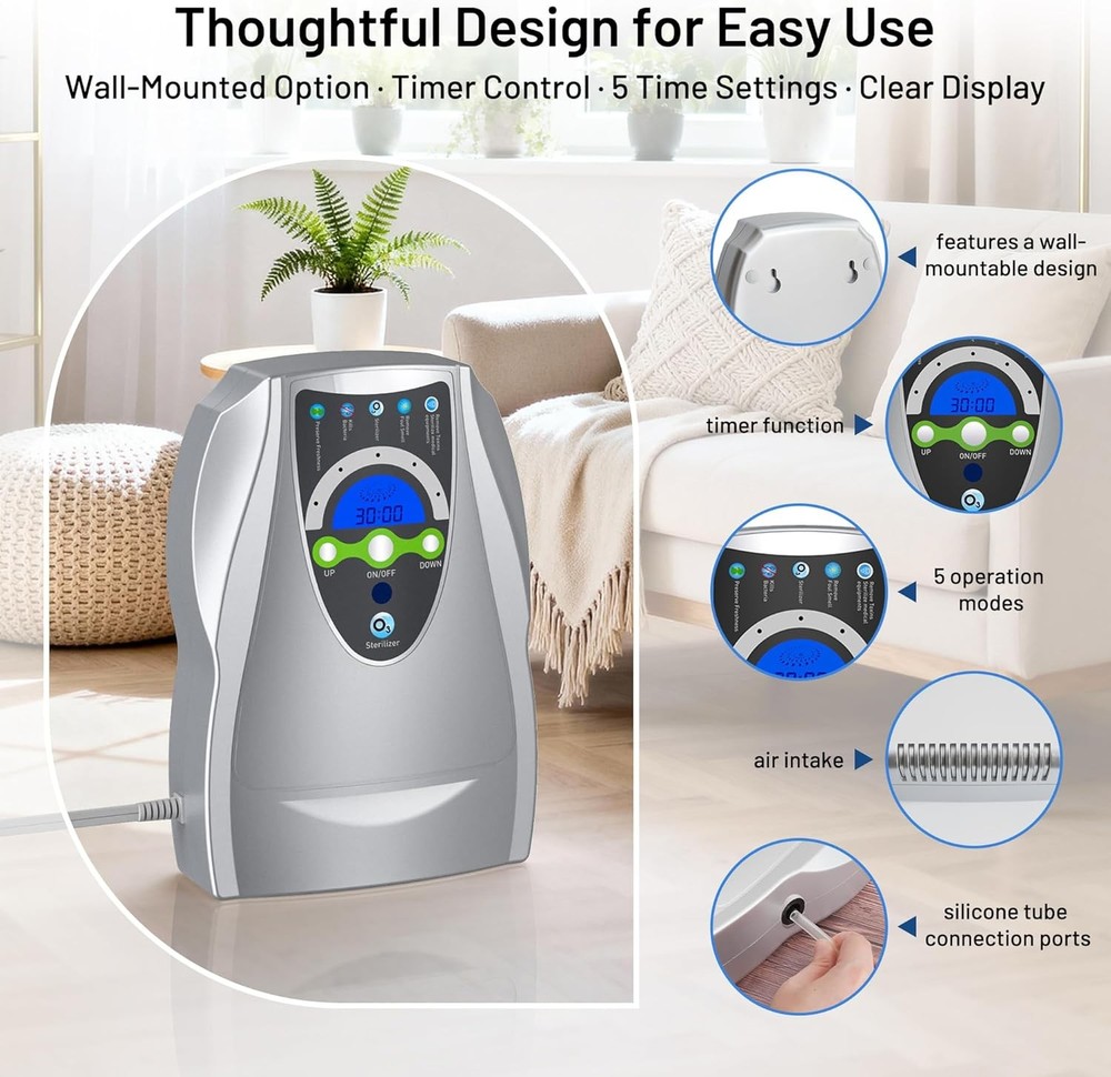 Ozone Machine Generator, Multifunctional with Timer, 500mg/h Portable Ozone M...