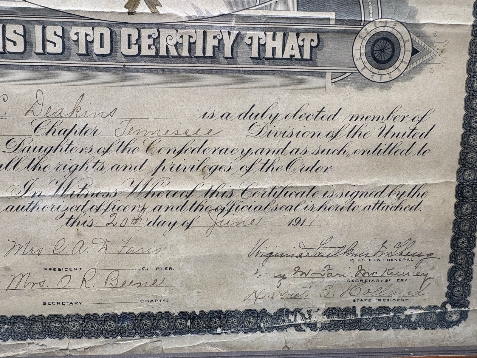 United Daughters of The Confederacy membership Tennessee History framed 1911