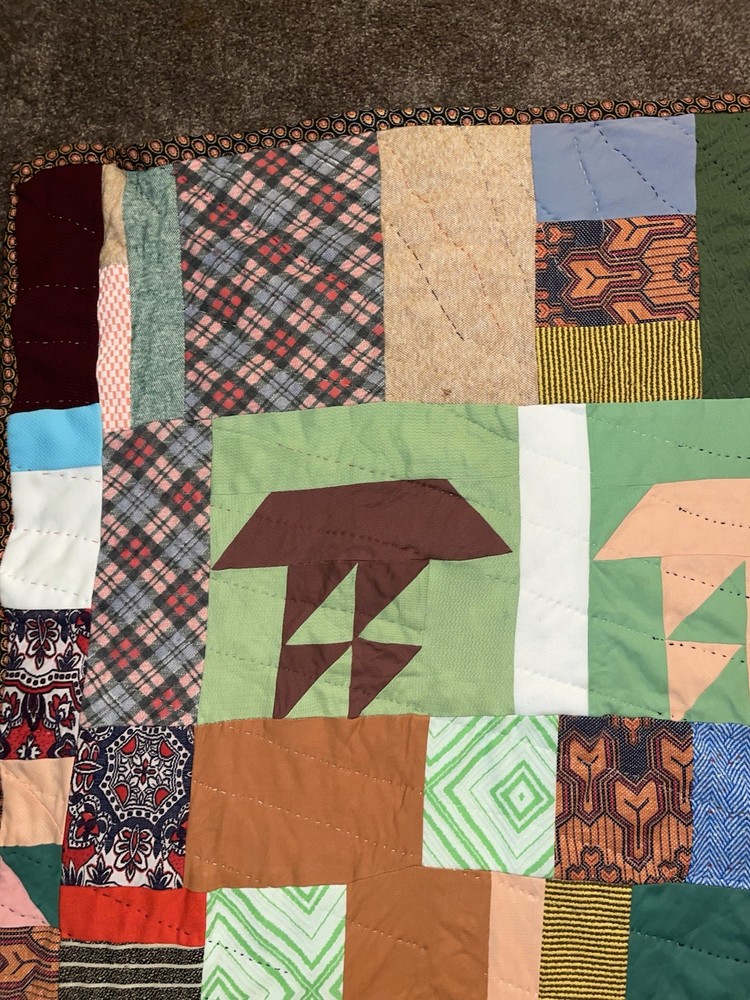 Vintage Handmade Quilt Small Blocks Patchwork Quilt 87”x63” Unique