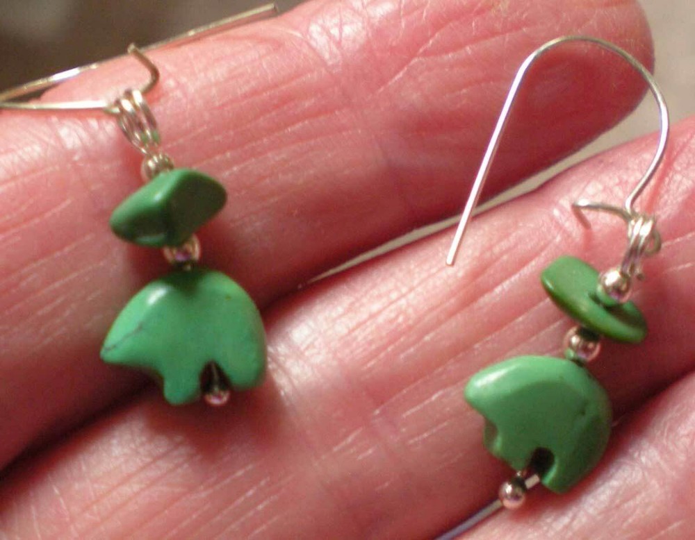 Chinese Turquoise Bear Totem Earrings - Protective, Healing e144
